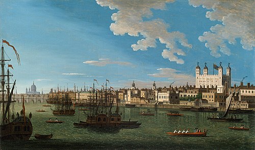 The Thames at the Tower of London with London Bridge and St. Paul's in the Distance, , Joseph Nickolls