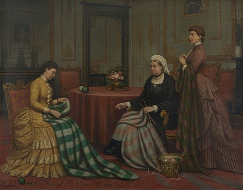 Queen Victoria, Princess Helena and Princess Beatrice Knitting Quilts for the Royal Victoria Hospita, 1886, Alexander Melville