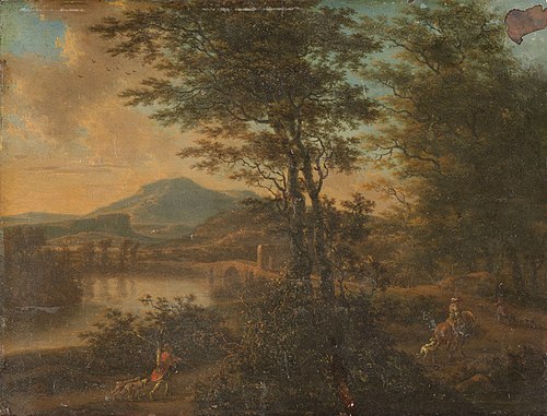 Italian landscape at sunset, 1676, Willem de Heusch