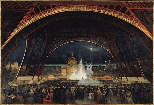 Fête de nuit à l'Exposition universelle de 1889, sous la tour Eiffel, 1889, George Roux
