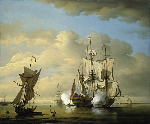 A Man-of-War Firing a Gun at Sundown, 1750, Peter Monamy