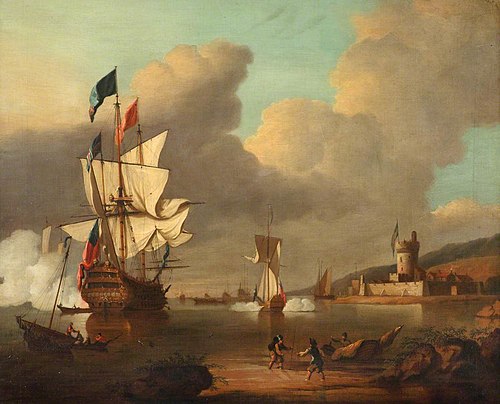 A Ship Saluting a Fort, 1750, Peter Monamy