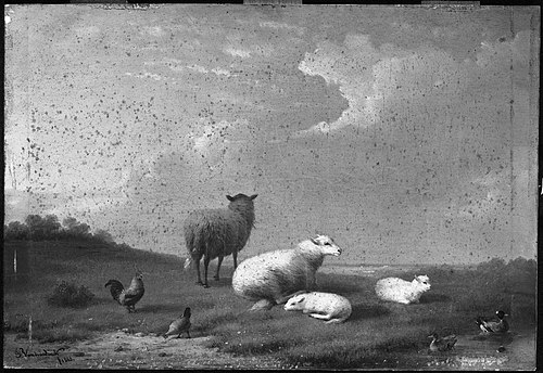 Landscape with Sheep and Fowl, 1863, Franz van Severdonck