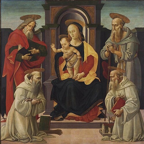 The Madonna and Child enthroned with Saints John the Evangelist and Jerome, and two Benedictine sain, 1500, Bartolomeo di Giovanni