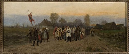 Village procession – pilgrimage, 1873, Franz Streitt