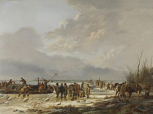 Breaking of the Ice on the Karnemelksloot near Naarden, January 1814, 1814, Pieter Gerardus van Os