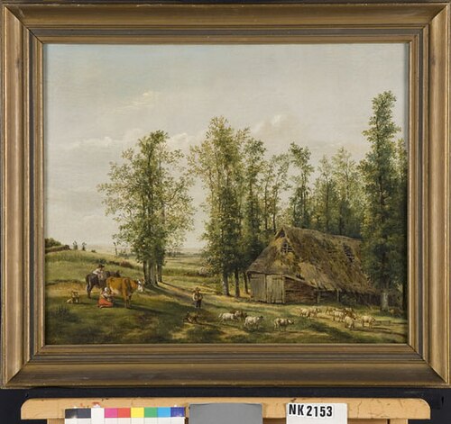 Landschap met een herder en zijn kudde bij een schaapskooi, 1832, Pieter Gerardus van Os
