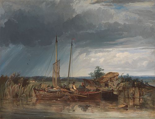 Two Fishing Boats on the Banks of Inland Water, 1831, George Chambers