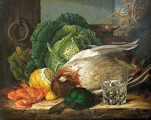 Still Life with Mallard, Prawns and Savoy, 1850, Edward Ladell