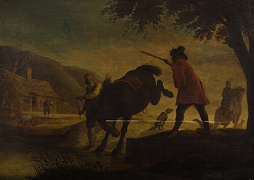 Stalknecht met bruin paard, 1663, Allaert Claesz