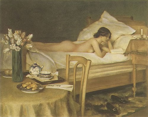 Nude reading, 1850, Franz Eybl