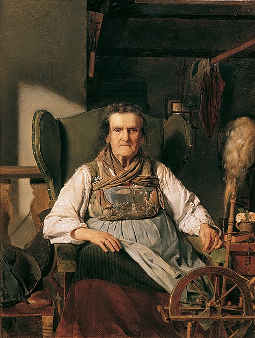 Eine Ramsauer Bäuerin am Spinnrad, 1836, Franz Eybl
