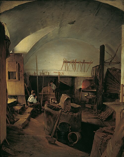 Das Innere einer Schmiede, 1847, Franz Eybl