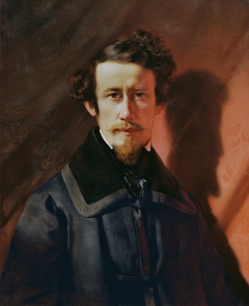 Selbstporträt vor rotem Grund, 1843, Franz Eybl
