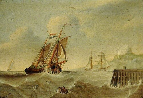 Dutch Herring Buss Sailing into Port, 1877, James H. Wheldon