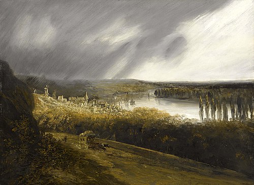 Vue de la Seine avec une diligence, 1850, Georges Michel