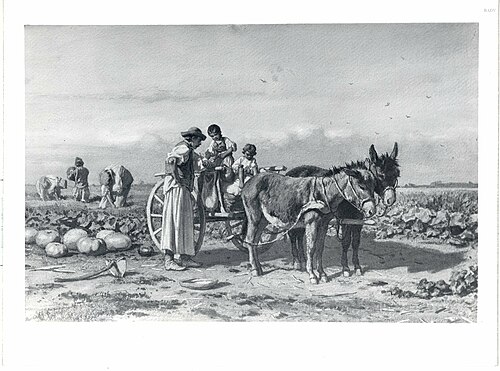Ernteszene mit Eselgespann, 1863, August von Pettenkofen