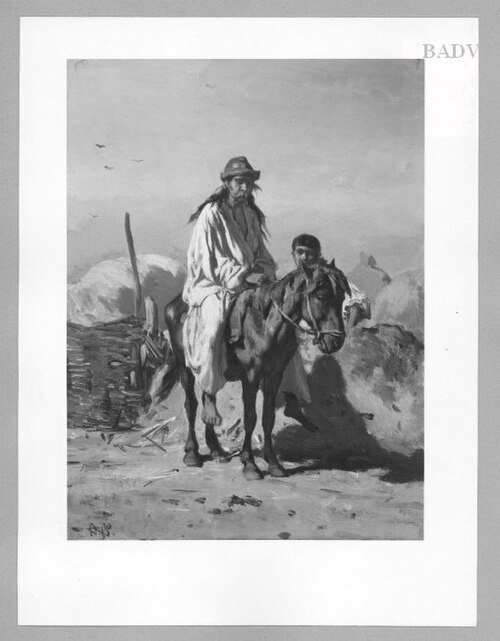 gipsy-rider on a donkey and youth, 1847, August von Pettenkofen