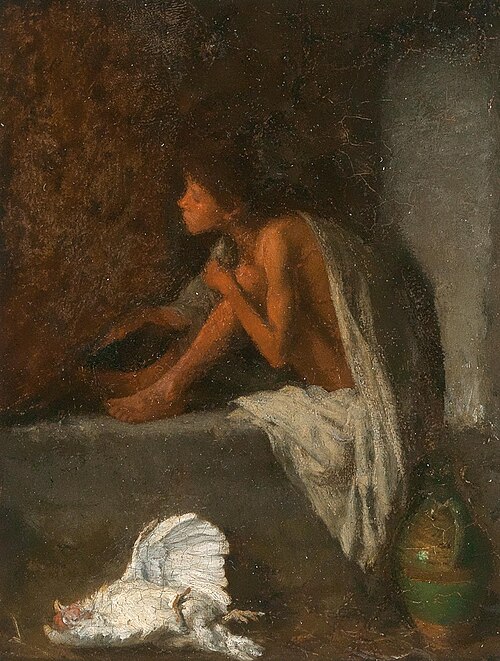 A Boy sitting by the Stove, 1871, August von Pettenkofen