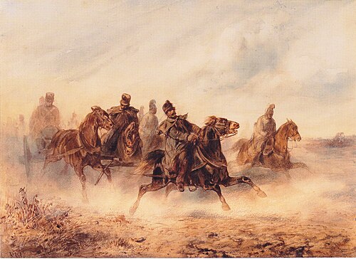 Reiterszene aus dem ungarischen Feldzug, 1851, August von Pettenkofen