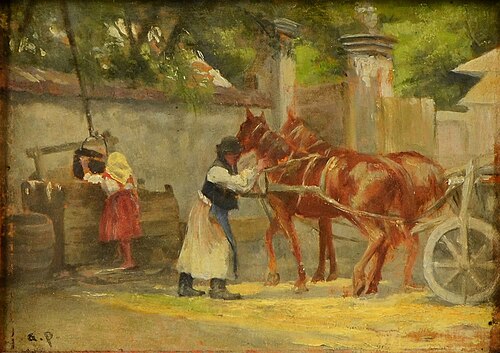 Horses in harness, 1850, August von Pettenkofen