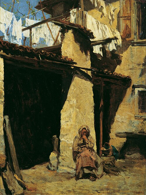 Neapolitanisches Bauernhaus mit Bäuerin, 1873, August von Pettenkofen