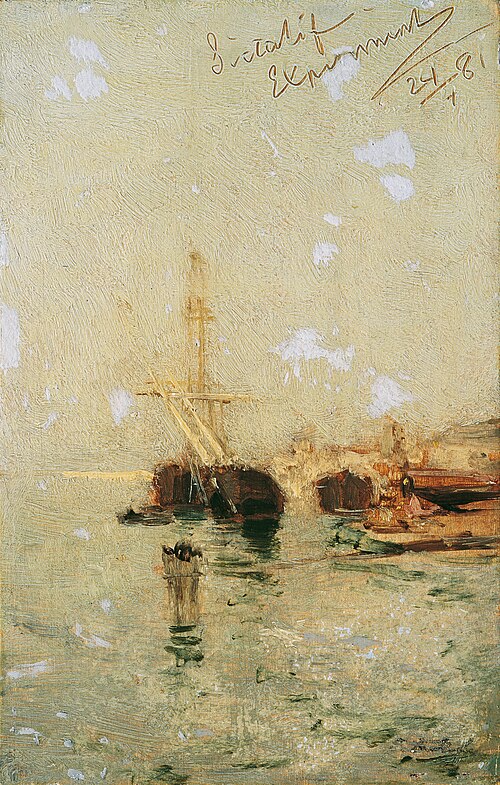 Studie aus Venedig mit Schiff, 1881, August von Pettenkofen