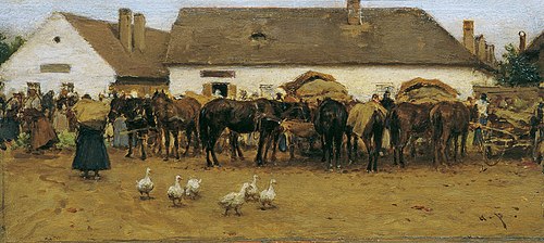 Market in Szolnok, 1875, August von Pettenkofen