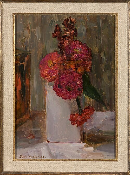 Witte Delftse vaas met zinnia's, 1923, Floris Verster