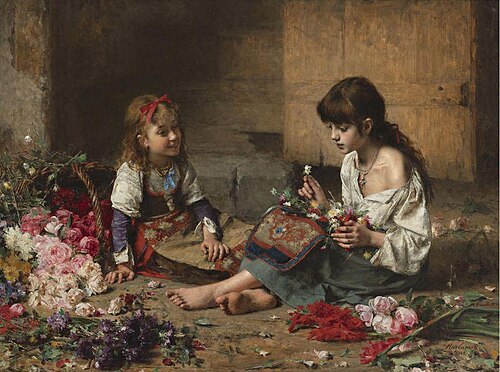 Young flower girls, 1885, Alexei Harlamov