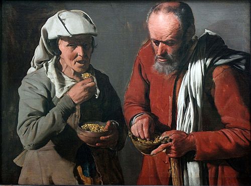 Peasant couple eating peas, 1623, Georges de La Tour