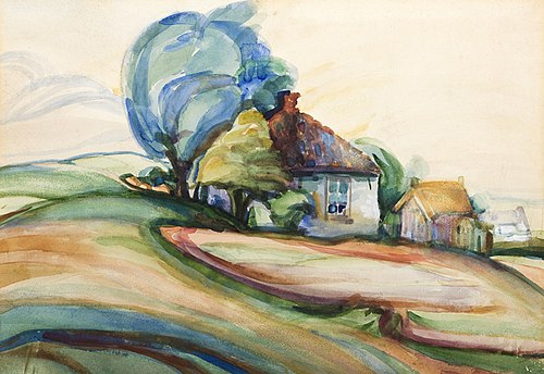 Landschap Reitdiepsdijk, Blauwborgje met verwaaide bomen, 1918, Alida Pott