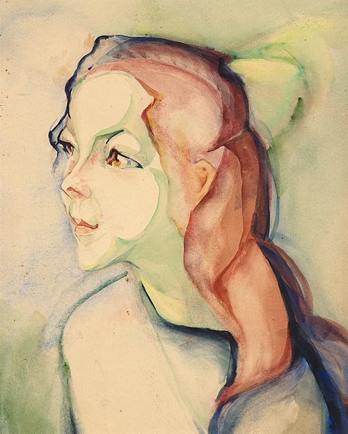 Meisje met lang rood haar en groene strik, 1925, Alida Pott