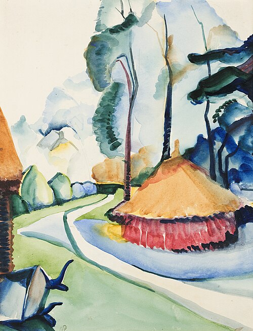 Erf met hoge bomen en hooiopper, 1922, Alida Pott