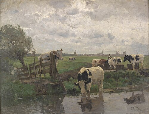 Rinder an der Tränke bei Overschie, 1888, Hermann Baisch