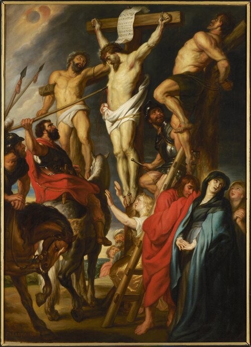 Christ between the two malefactors, the 'coup de lance', 1875, L. Farasyn