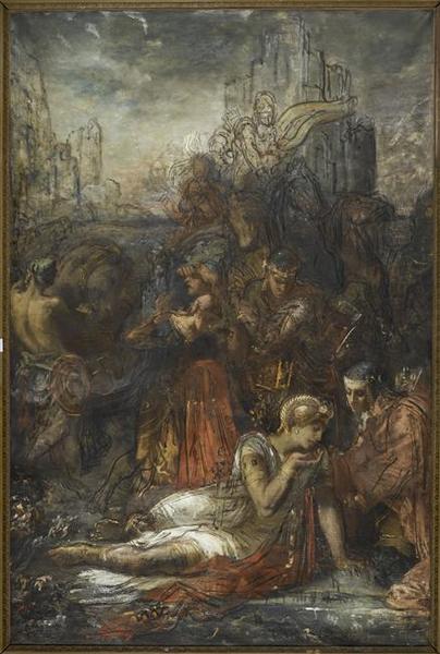 Darius, Fleeing after the battle of Arbela, Stops, Exhausted, to Drink from a Pond, 1853, Gustave Moreau