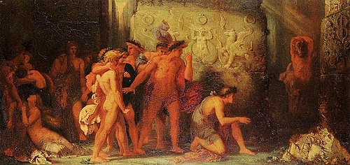 Les Athéniens livrés au Minotaure dans le labyrinthe de Crète, 1855, Gustave Moreau