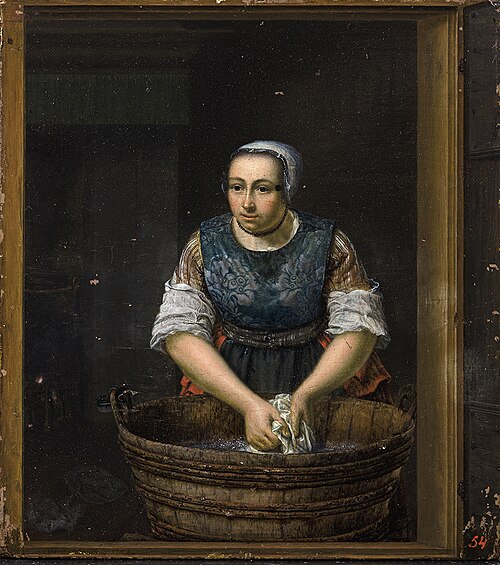 Vrouw aan de wastobbe, staande in vensteropening, 1751, Elisabeth Geertruida Wassenber