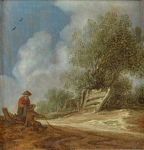 Zwei Holländische Landschaften (Bildpaar). Zwei Figuren am Wegrand, 1632, Frans de Hulst