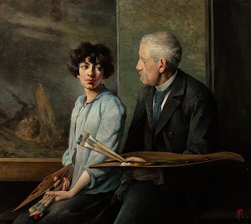 Self-Portrait with Her Father, 1896, Pepa Mařáková