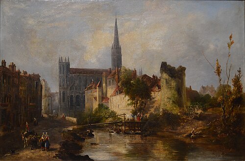Vue de l'église Saint-Pierre et de l'Odon, 1841, William Fowler