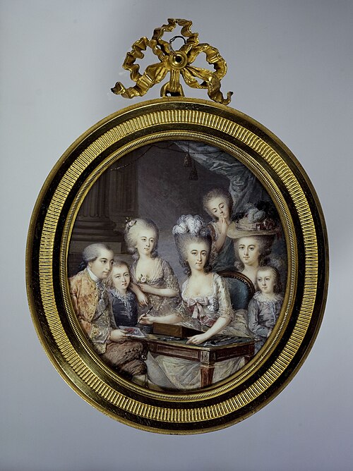 Portrait de Wilhelmine de Prusse, princesse d'Orange-Nassau, en miniaturiste entourée de sa famille, 1784, De Saint-Ligié