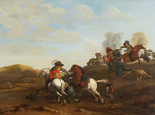 A cavalry engagement, 1638, Palamedes Palamedesz