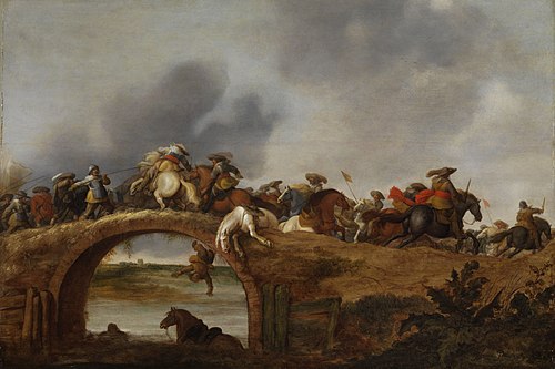 Riders battle on a bridge, 1650, Palamedes Palamedesz