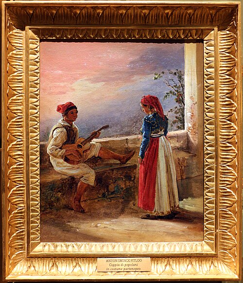 coppia di popolani in costume partenopeo, , Anton Sminck Pitloo