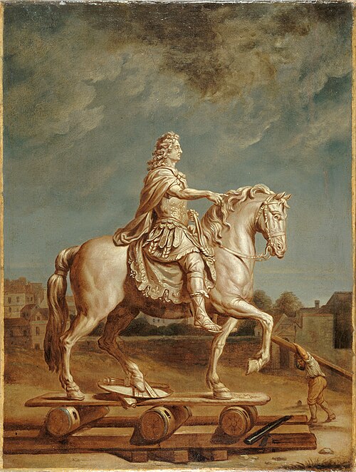 Transport sur la place Louis-le-Grand de la statue de Louis XIV de Girardon, 1697, René-Antoine Houasse