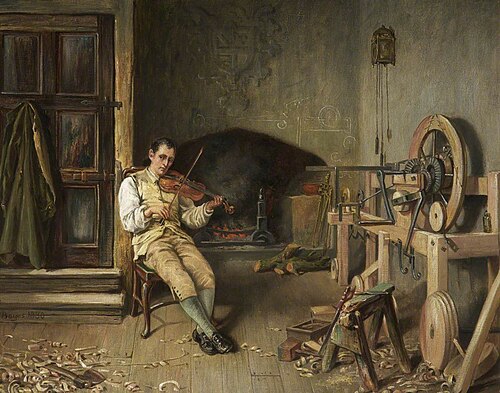 Samuel Crompton Inventing the Spinning Mule, 1880, Alfred Walter Bayes