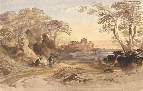 Landscape with Figures and Distant Castle, 1804, John Varley