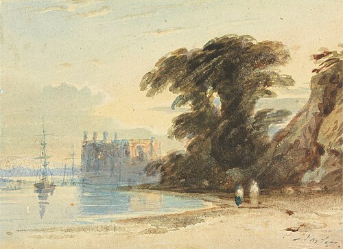 River Landscape with Figures, , John Varley